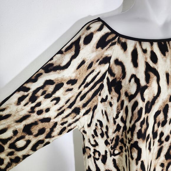 Chicos Leopard Chic Knit Tunic Top Medium Black Panel Hem 3/4 Sleeve Mixed Media - Picture 7 of 12